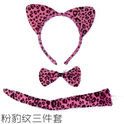 Animal Print Three-Piece Children's Headband Bow Tail Cartoon Tiger Rabbit Monkey Puppy Performance Props