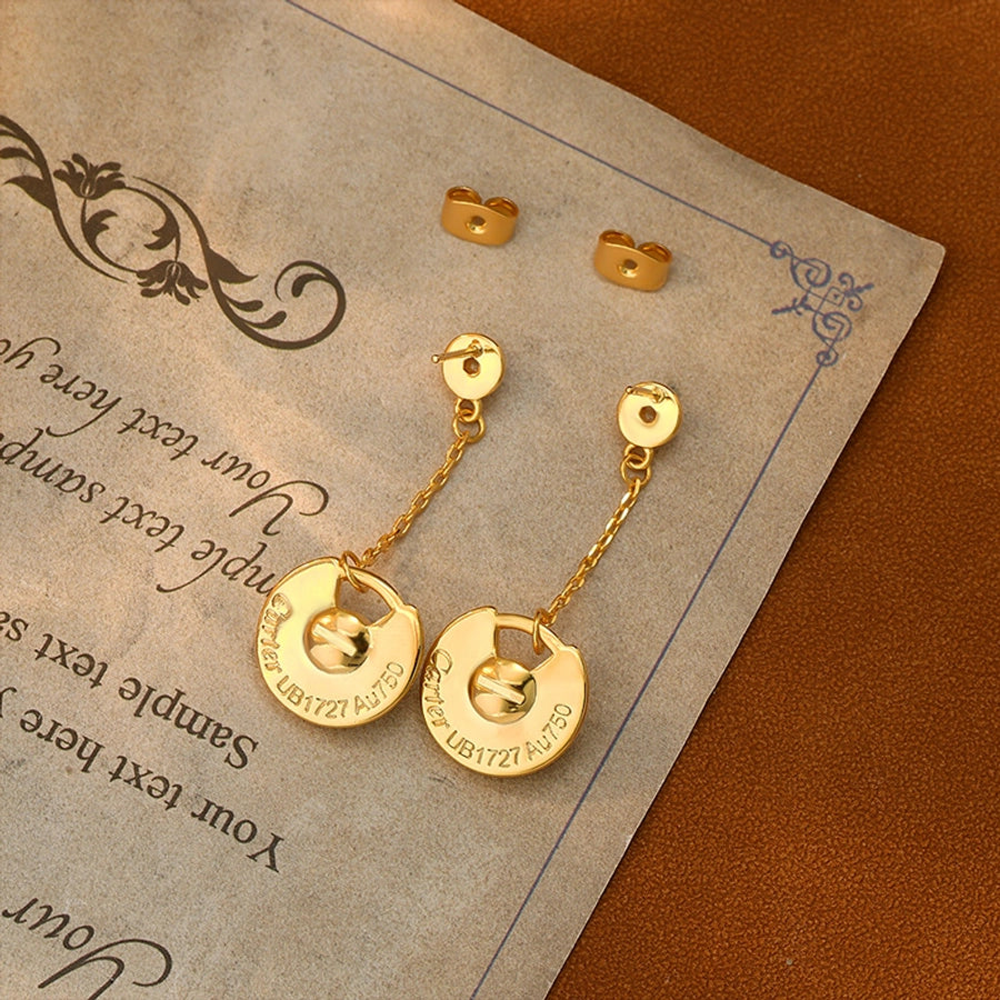 1 Pair Retro French Style Round Heart Shape Copper Zircon 18K Gold Plated Drop Earrings