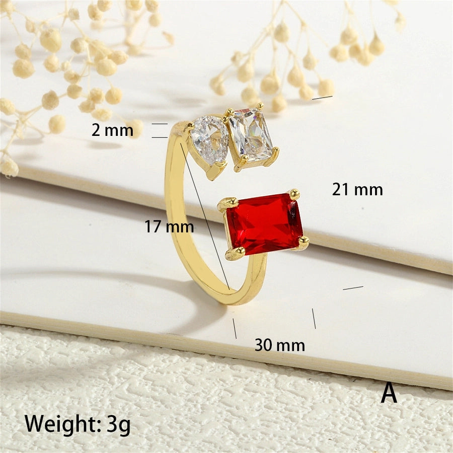 Copper Inlay Geometric Square Zircon Open Rings