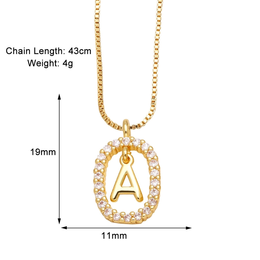 Jewelry Modern Style Simple Style letter 201 Stainless Steel Copper Zircon 18K Gold Plated Inlay Pendant Necklace