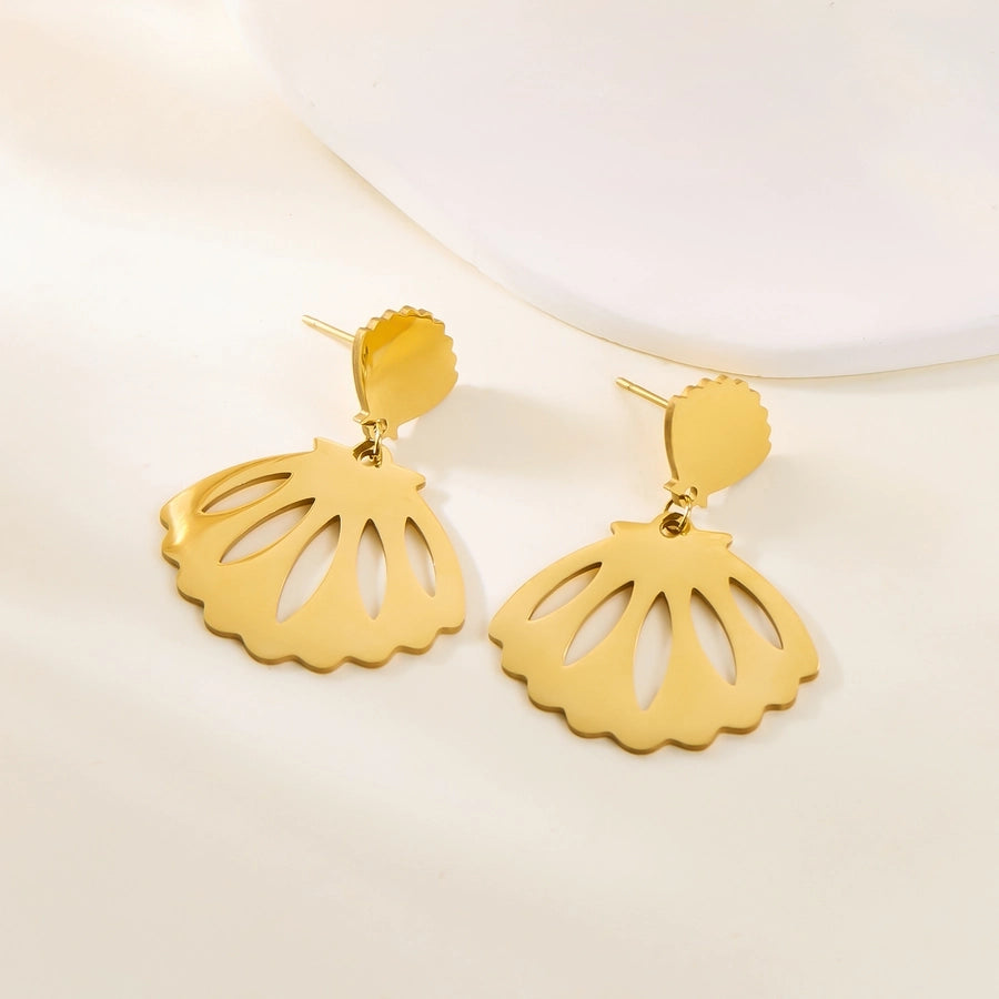 1 Pair Elegant Tropical Leaves Flower Shell 201 Stainless Steel Drop Earrings