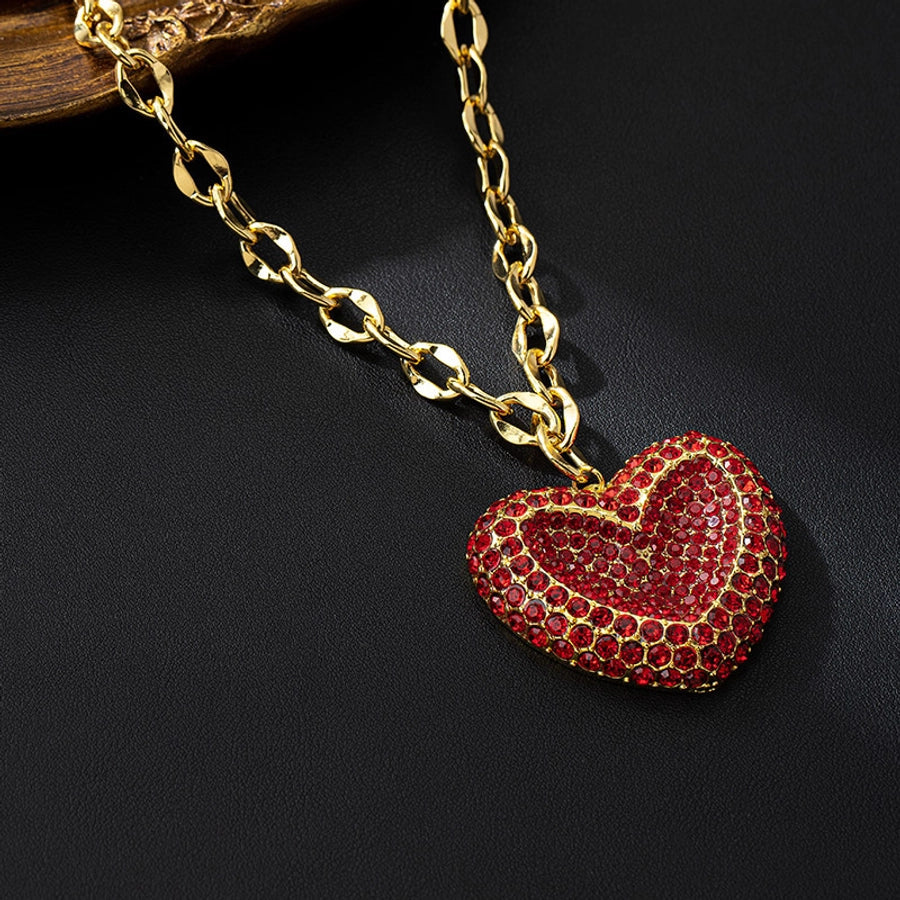 Jewelry IG Style Simple Style Heart Shape Copper Zircon 18K Gold Plated Inlay Pendant Necklace