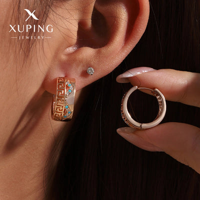 1 Pair XUPING Simple Style Circle Plating Inlay Copper Artificial Gemstones 18K Gold Plated Earrings