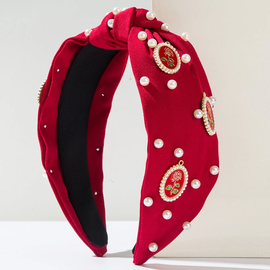 Women's Casual Vacation Classic Style Rose Alloy Cloth Inlay Artificial Pearls Hair Band