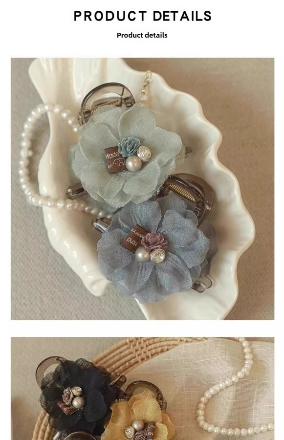 Summer Pearl Flower Grab Clip Women's Cute Hairpin Headwear Korean Hairpin Back Head Large Shark Clip Top Clip