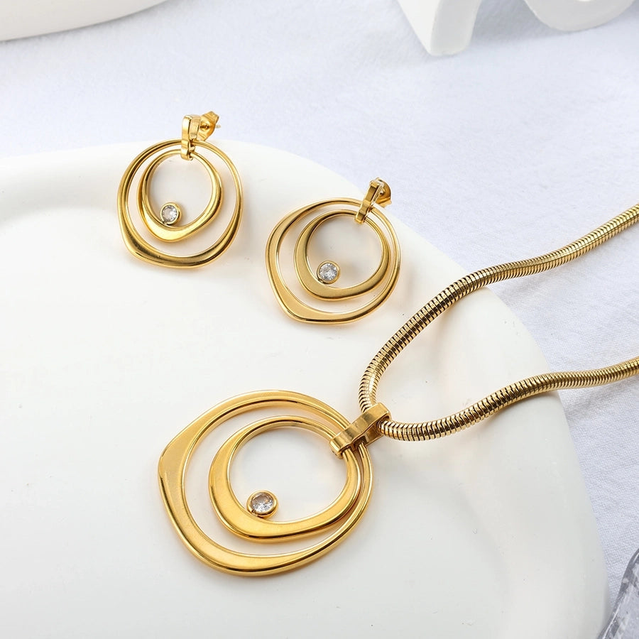Jewelry Elegant Simple Style Round 304 Stainless Steel Plating Earrings Necklace