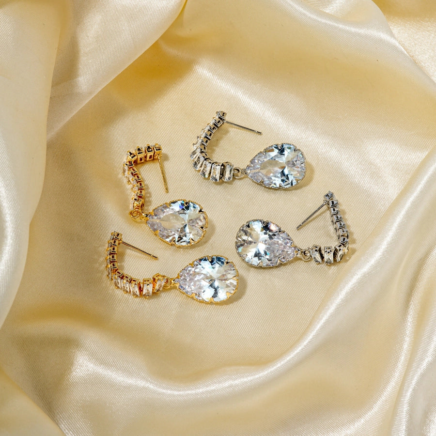 1 Pair Elegant Simple Style Streetwear Water Droplets Inlay Copper Zircon K Gold Plated Rhodium Plated Drop Earrings