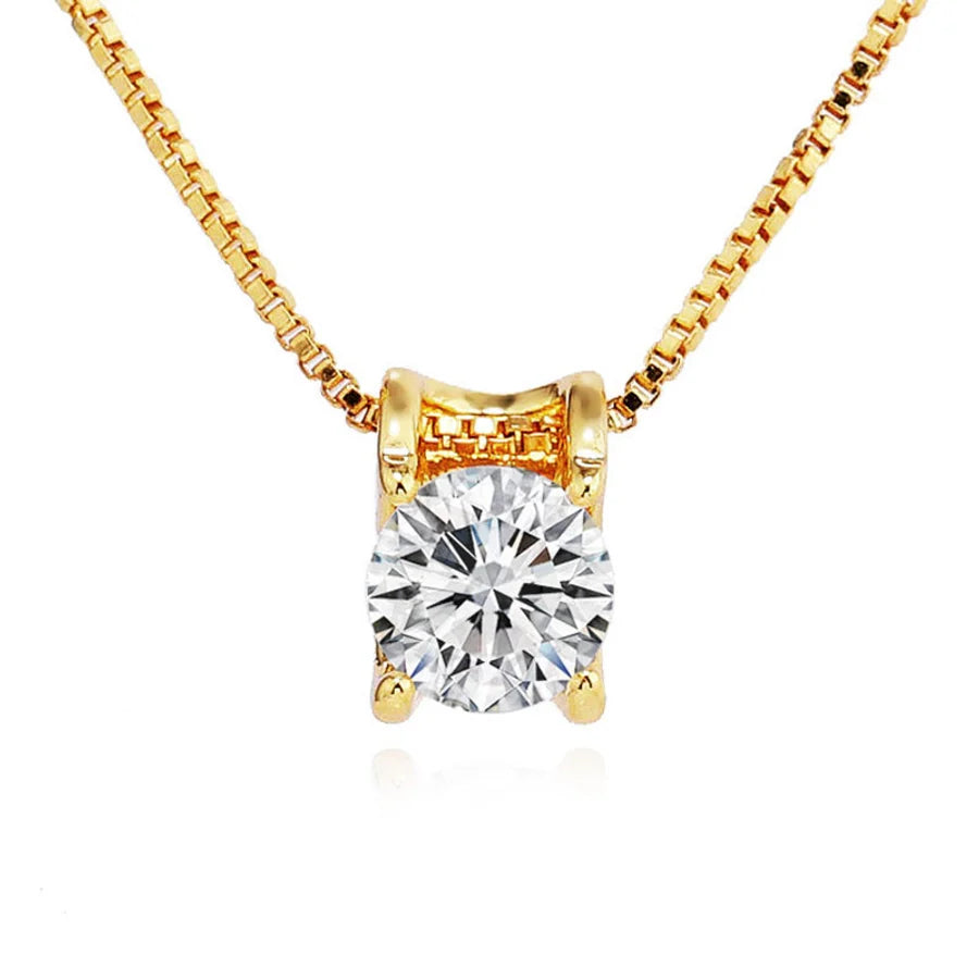Copper box chain Inlay Round Zircon Pendant Necklace