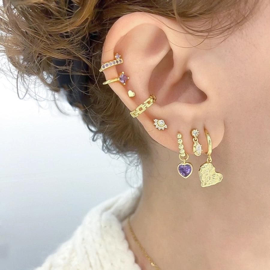 1 Pair Simple Style Heart Shape Copper Zircon Drop Earrings