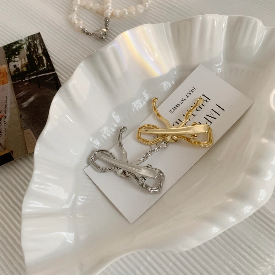 Women's IG Style Sweet Heart Shape Bow Knot Metal Hollow Out Inlay Rhinestones Hair Clip