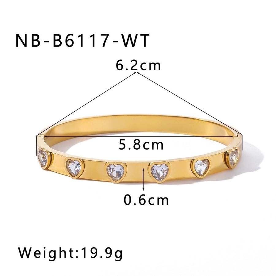 IG Style Shiny Heart Shape 304 Stainless Steel 18K Gold Plated Zircon Bangle In Bulk