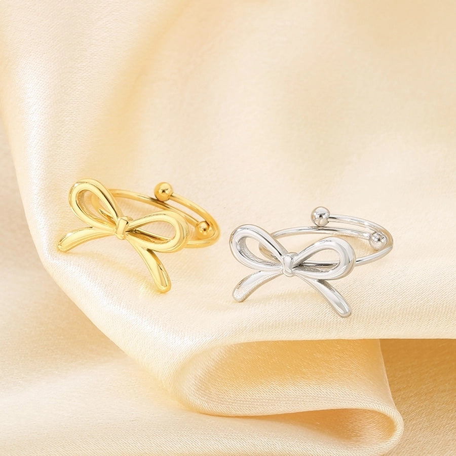 Jewelry Simple Style Bow Knot 304 Stainless Steel 18K Gold Plated Open Rings