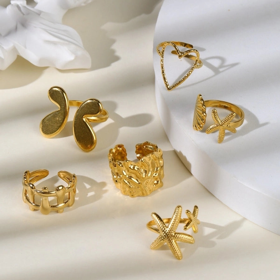 Jewelry Retro Starfish Heart Shape 304 Stainless Steel Plating Open Rings