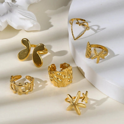 Jewelry Retro Starfish Heart Shape 304 Stainless Steel Plating Open Rings
