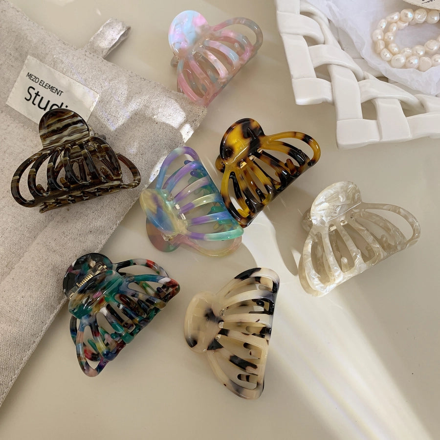 Women's Casual Simple Style Marble Shell Acetic acid sheets Hollow Out Hair Claws