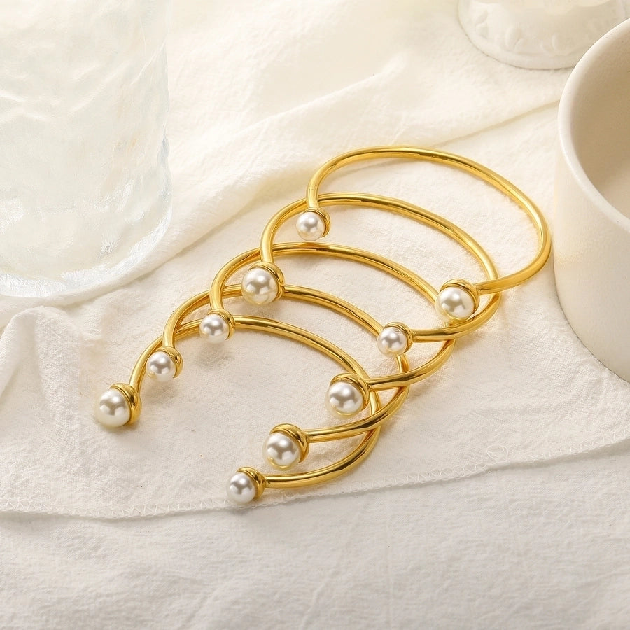 Elegant Simple Style Geometric 304 Stainless Steel Pearl Bangle In Bulk