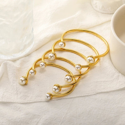 Elegant Simple Style Geometric 304 Stainless Steel Pearl Bangle In Bulk