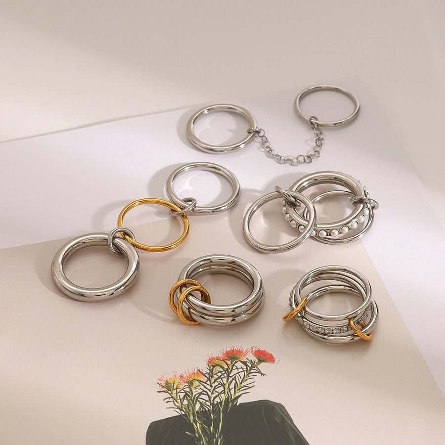 Jewelry Elegant Simple Style Double Ring Stainless Steel Layered Mixed Metal Plating Rings