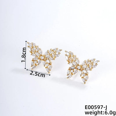 1 Pair Japanese Style Simple Style Shiny Butterfly Three-dimensional Inlay Copper Zircon K Gold Plated Ear Studs