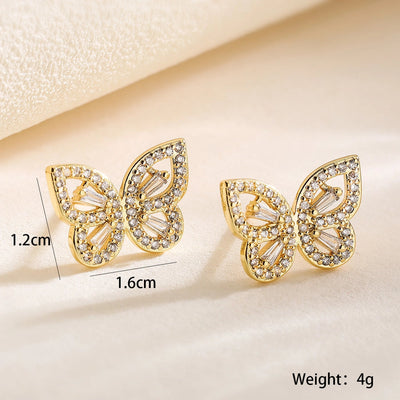 1 Pair Retro Simple Style Commute Butterfly Inlay Copper Zircon 18K Gold Plated Ear Studs