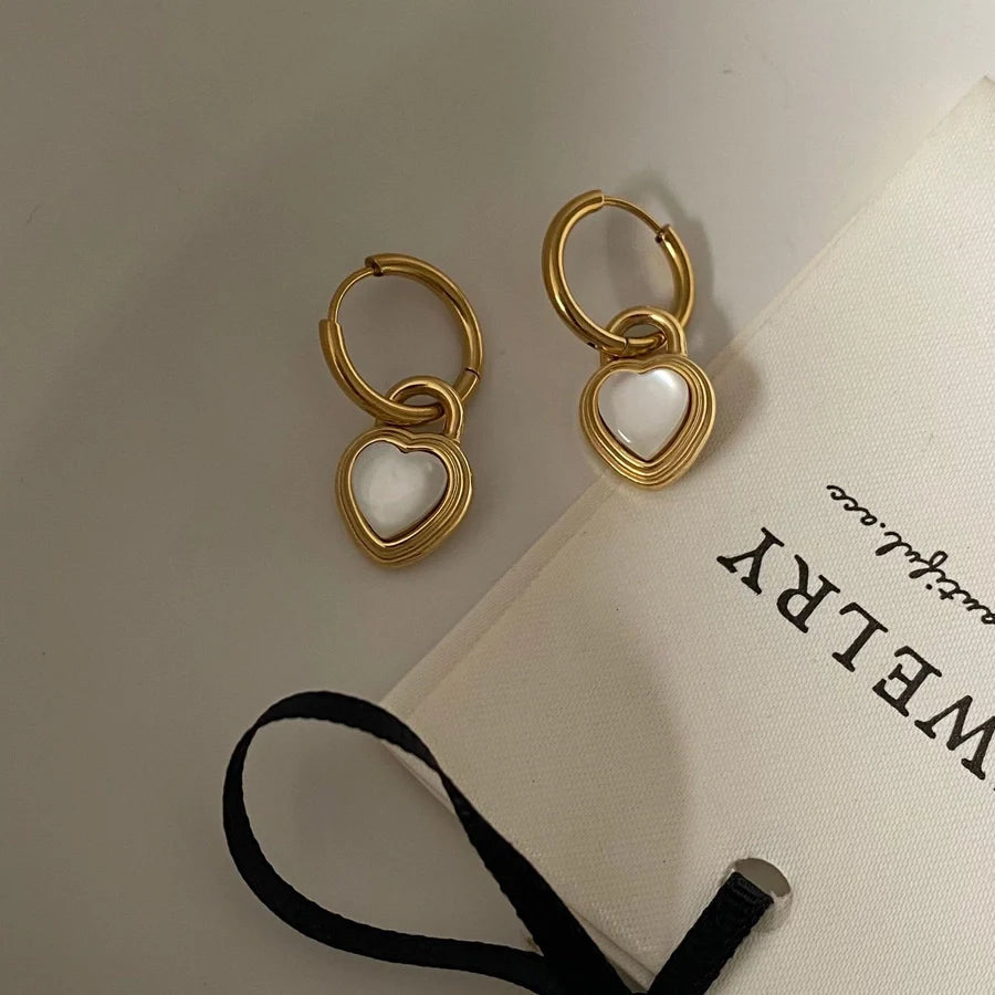 Jewelry Elegant Heart Shape Titanium Steel Opal Inlay Jewelry Set