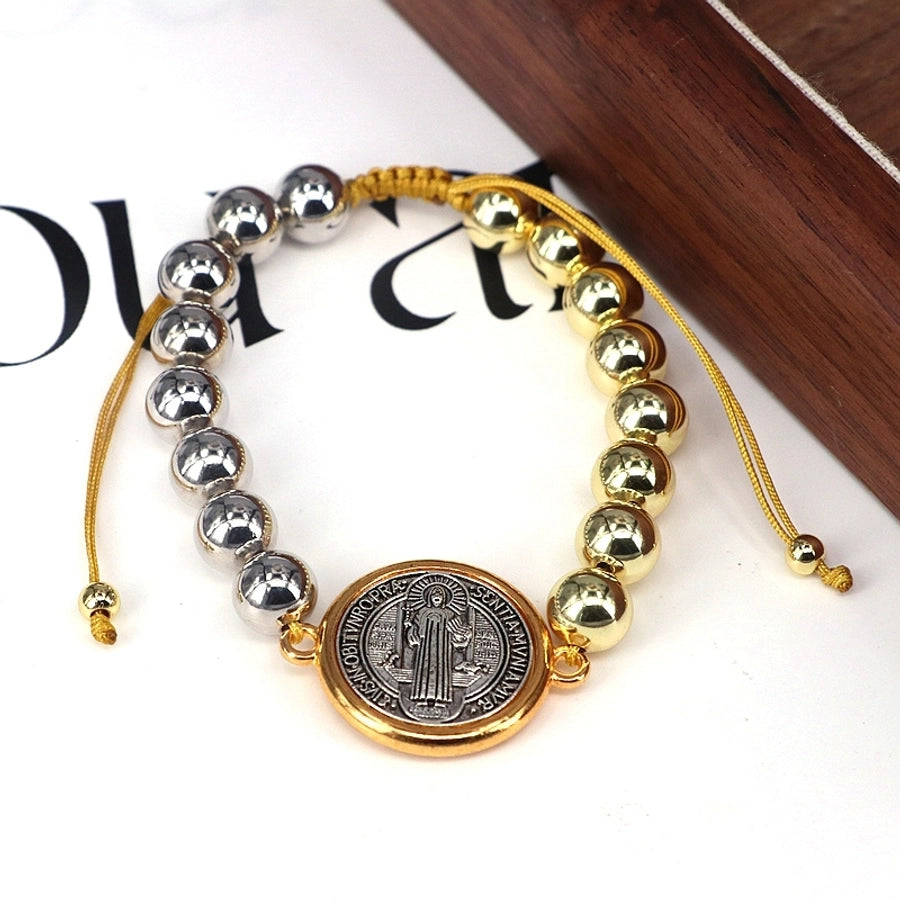 Copper Beaded Geometric Round Virgin Mary Bracelets