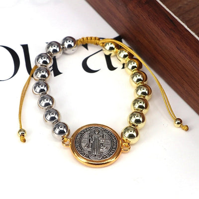 Copper Beaded Geometric Round Virgin Mary Bracelets