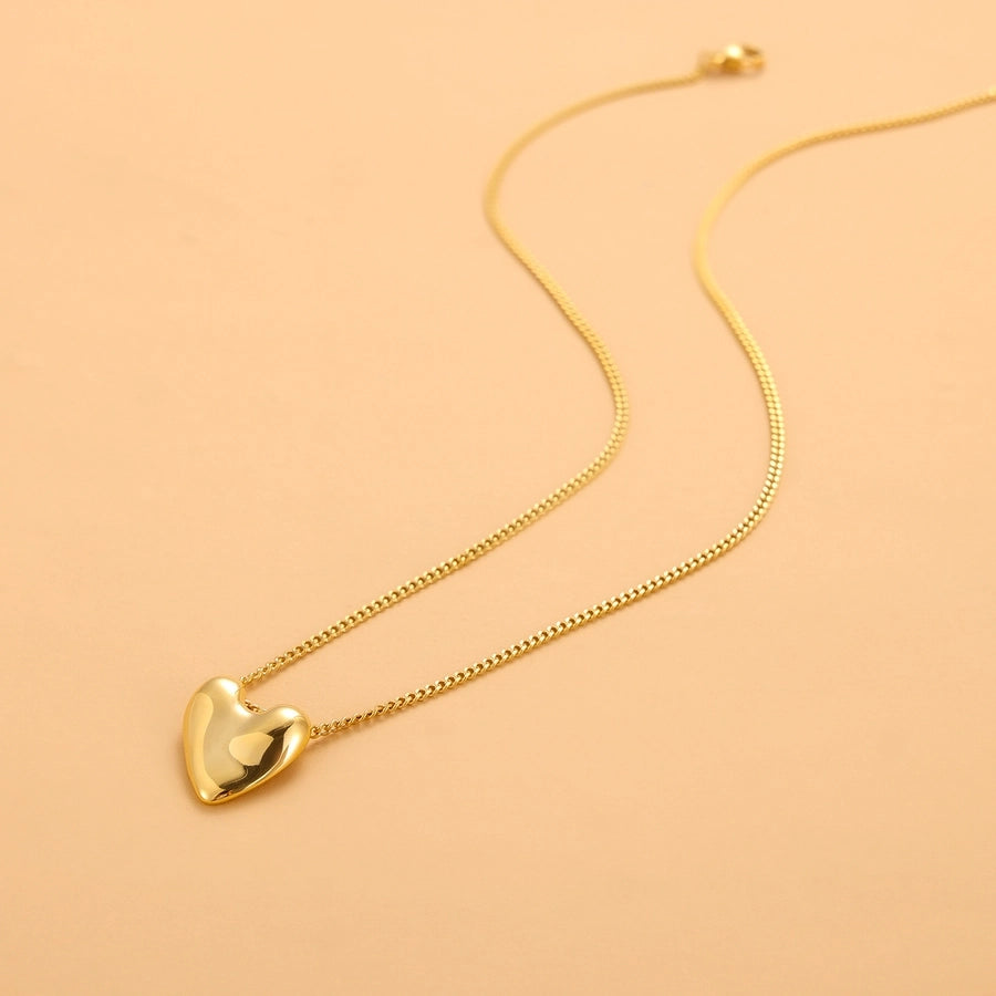 Jewelry Simple Style Heart Shape 304 Stainless Steel Zircon 18K Gold Plated Pendant Necklace