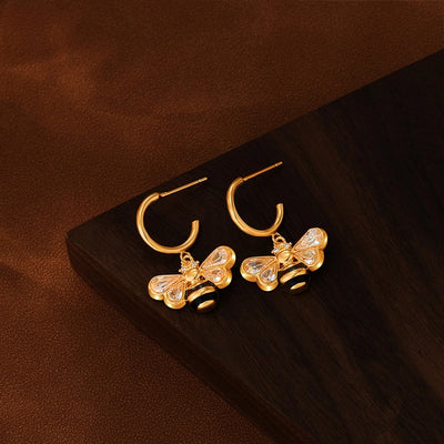 1 Pair Elegant Simple Style Heart Shape Eye Bee Inlay Copper Freshwater Pearl Zircon 18K Gold Plated Drop Earrings
