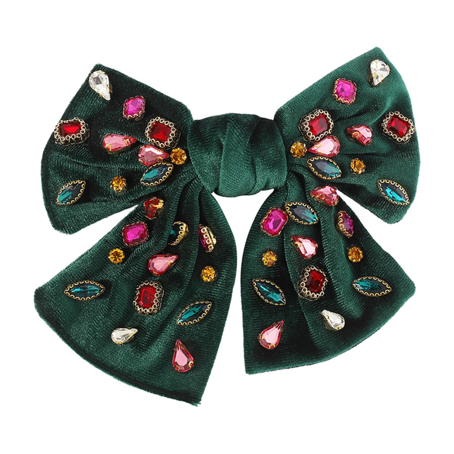 fashion bow knot alloy corduroy inlay artificial pearls rhinestones hair clip 1 piece