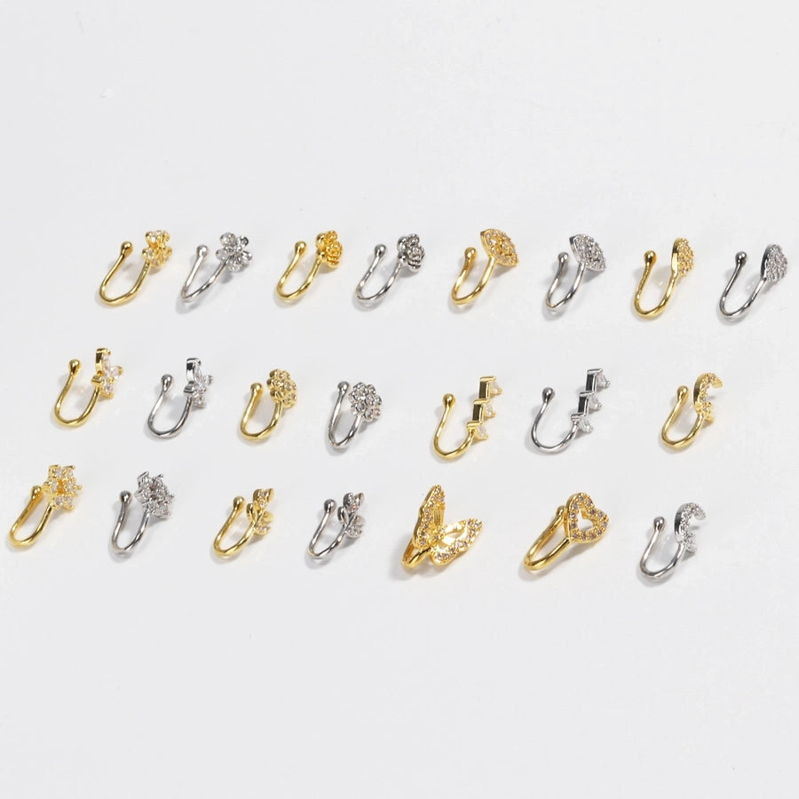 1 Piece Nose Rings & Studs Simple Style Commute Star Moon Copper Hollow Out Artificial Rhinestones Zircon 18K Gold Plated