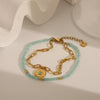 Bohemian Simple Style Commute Geometric 304 Stainless Steel 18K Gold Plated Natural Stone Zircon Bracelets In Bulk