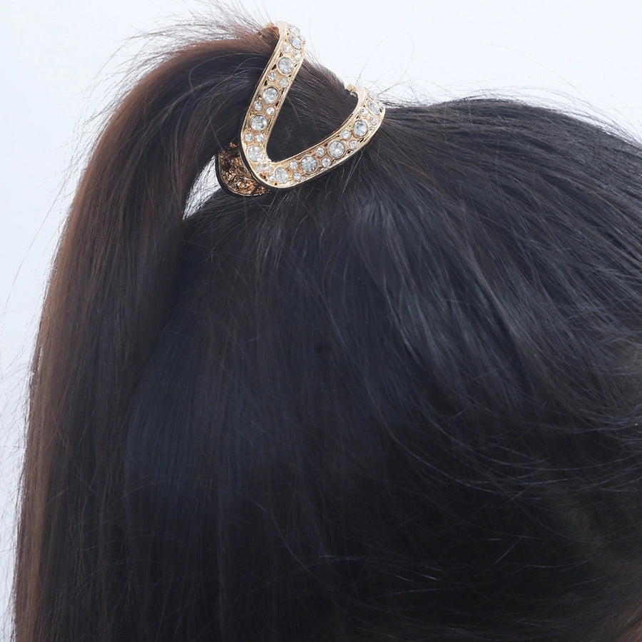 women's simple style solid color alloy plating inlay rhinestones hair claws