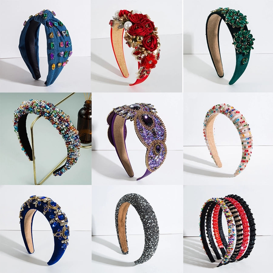 glam shiny flower cloth lace inlay rhinestones pearl hair band