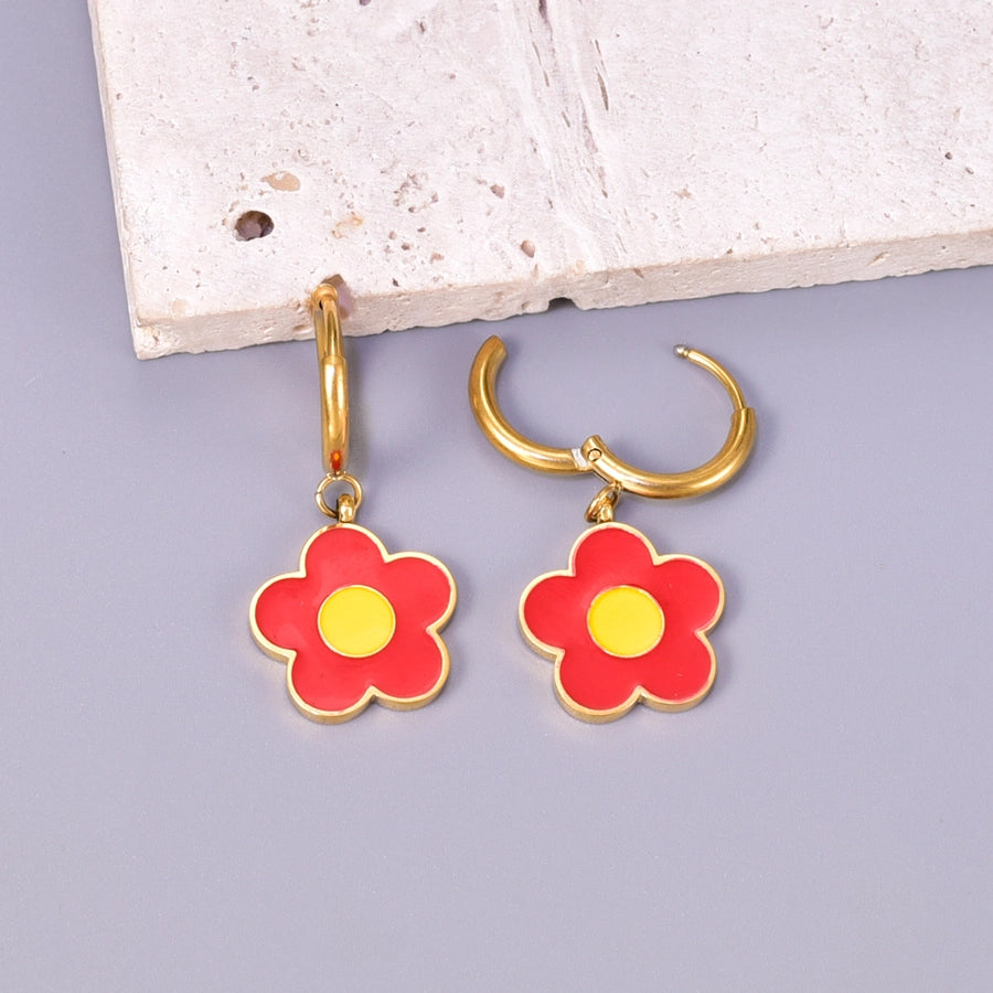 1 Pair Retro Classic Style Flower 304 Stainless Steel 18K Gold Plated Drop Earrings