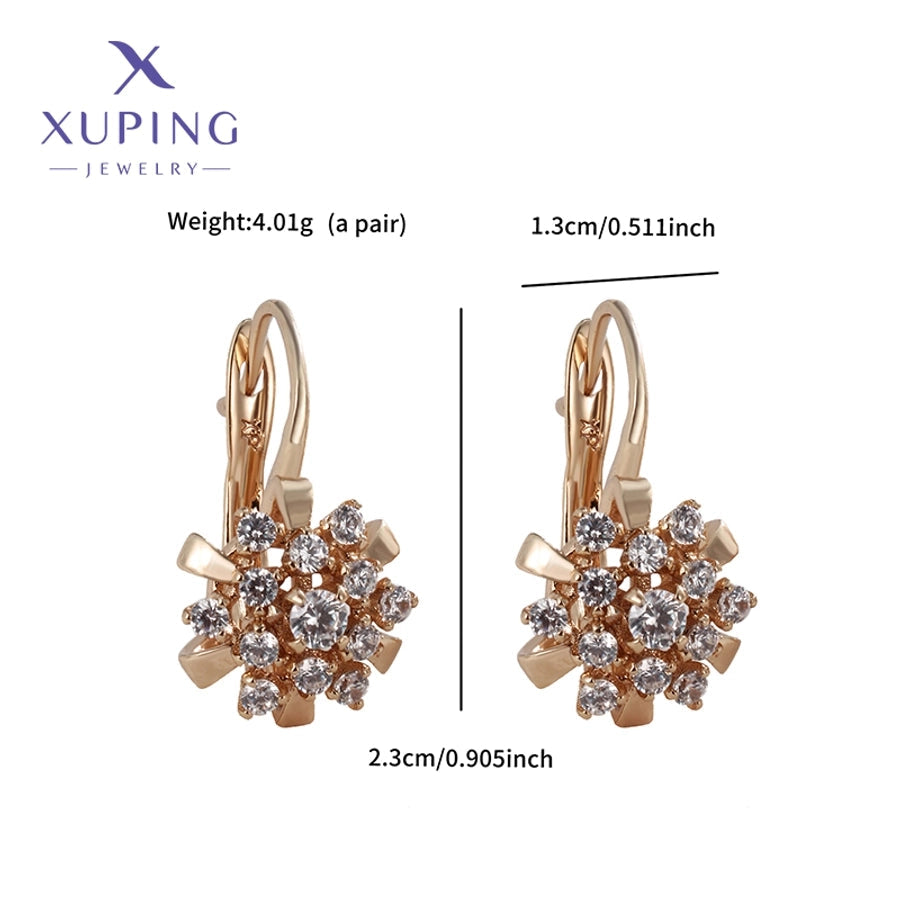 1 Pair Lady Sweet Flower Plating Copper Artificial Gemstones 18K Gold Plated Earrings