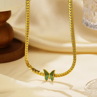 Jewelry Elegant Romantic Butterfly 304 Stainless Steel 18K Gold Plated Pendant Necklace
