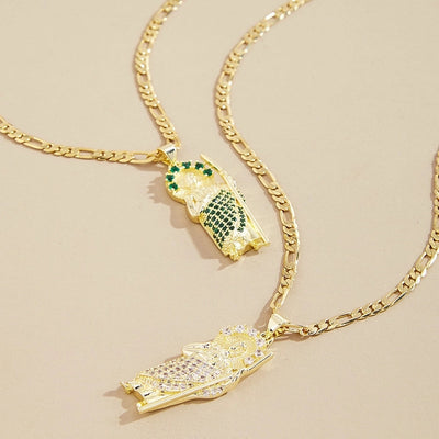 Jewelry Retro Religion Classic Style Human Copper Zircon 18K Gold Plated Inlay Pendant Necklace