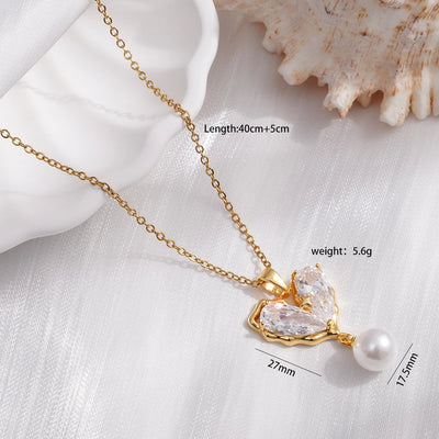 304 Stainless Steel Copper Heart Shape Pendant Necklace