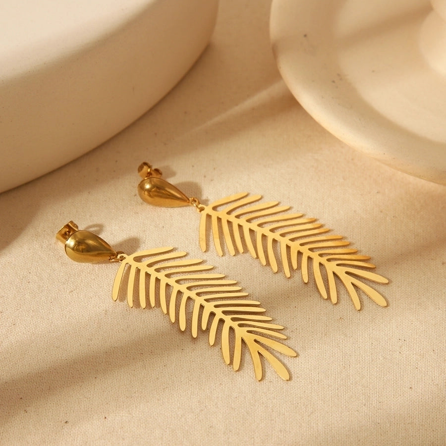 1 Pair Luxurious Simple Style Commute Leaf Flower Inlay 304 Stainless Steel Imitation Pearl 18K Gold Plated Drop Earrings