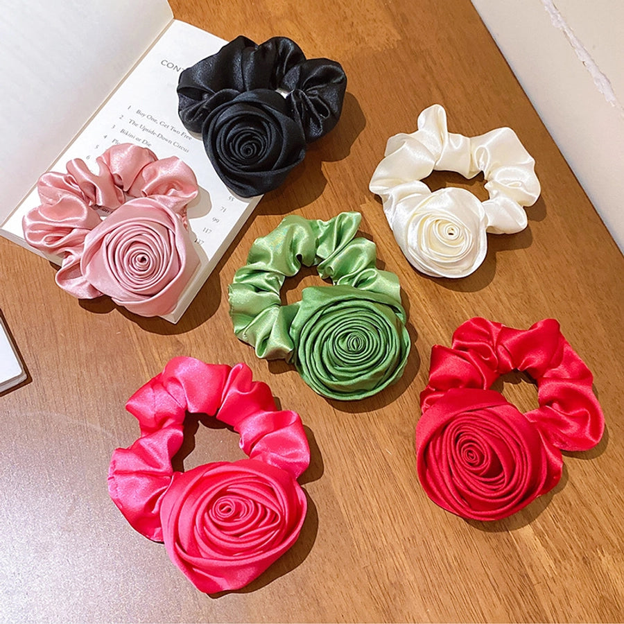 elegant lady solid color flower cloth hair tie