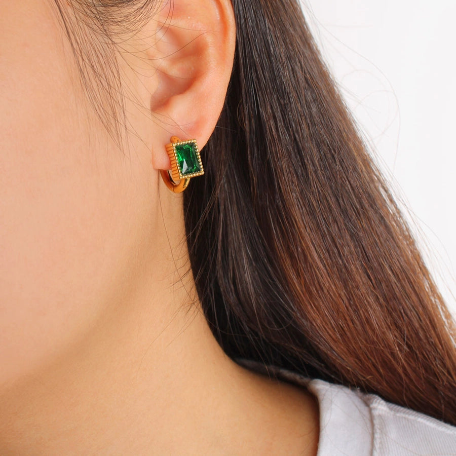 1 Pair Simple Style Rectangle Inlay 304 Stainless Steel 316 Stainless Steel  Rhinestones 18K Gold Plated Hoop Earrings