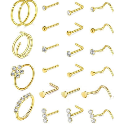 1 Set Nose Rings & Studs Casual Simple Style Geometric 316L Stainless Steel  Inlay Zircon Nose Rings & Studs