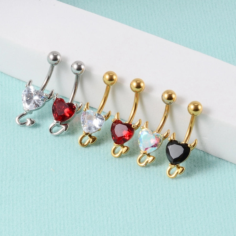 1 Piece Belly Rings IG Style Casual Cool Style Heart Shape 304 Stainless Steel Plating Zircon 18K Gold Plated