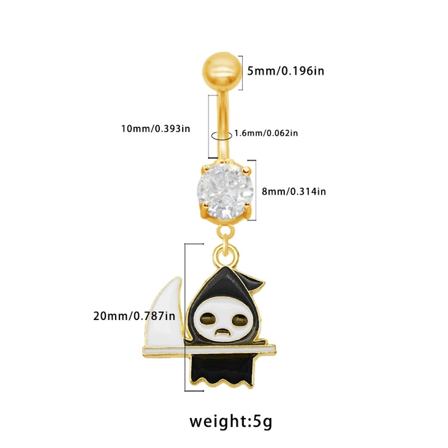 1 Piece Belly Rings Rock Punk Pumpkin Bat Skull 316 Stainless Steel  Alloy Epoxy Inlay Rhinestones Zircon Gold Plated