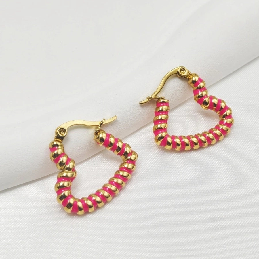 1 Pair Elegant Simple Style Heart Shape Twist Enamel 304 Stainless Steel Stainless Steel Earrings