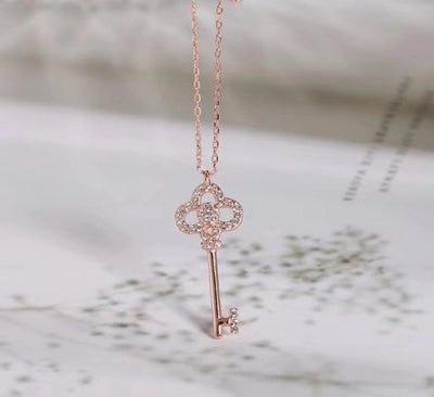 Copper O-shaped chain 18K Gold Plated Rose Gold Plated White Gold Plated Inlay Key Zircon Pendant Necklace