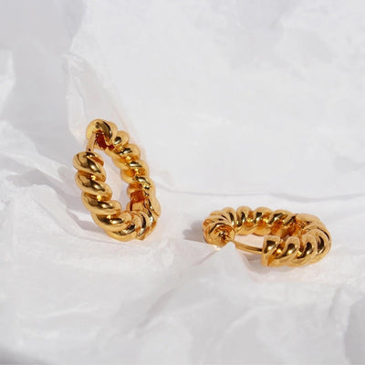 1 Pair Classic Style Round Twist Brass 24K Gold Plated Earrings