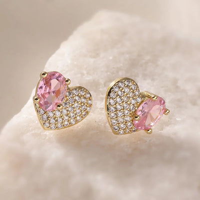 1 Pair Retro Simple Style Commute Heart Shape Inlay Copper Zircon 18K Gold Plated Ear Studs