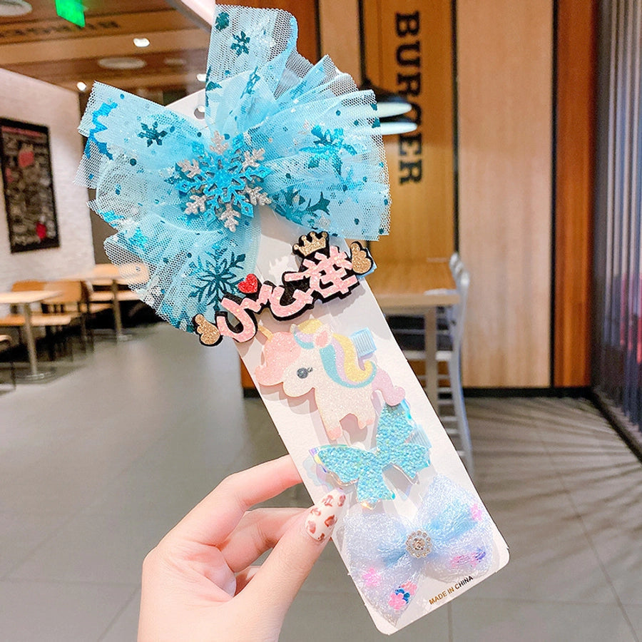 cute rabbit rainbow bow knot alloy gauze hair clip 1 set